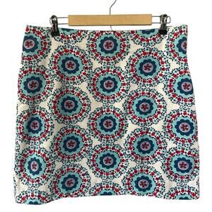 Talbots Blue White Floral Mandala Print Cotton Pencil Skirt 14p